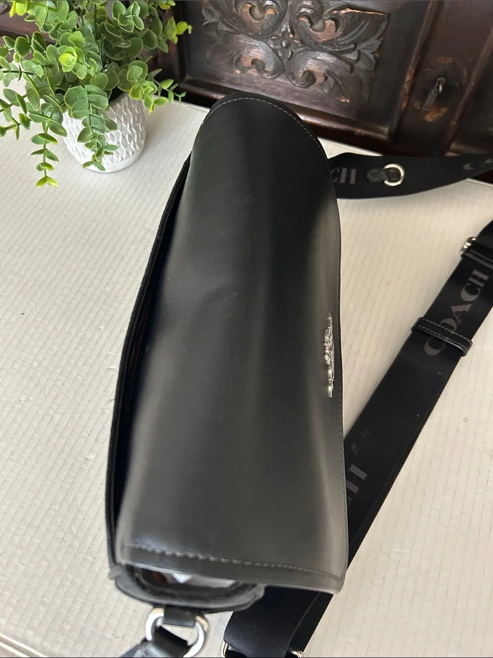 Coach Black Signature Messenger Bag with Branded Strap